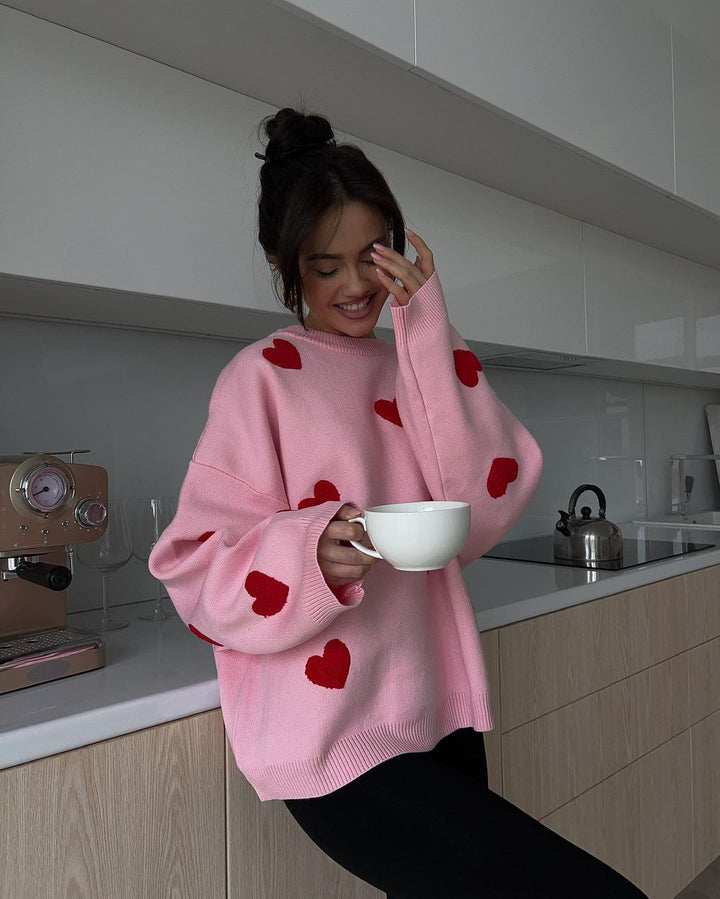 Oversized Hearts Embroidered pullover “Lisa”