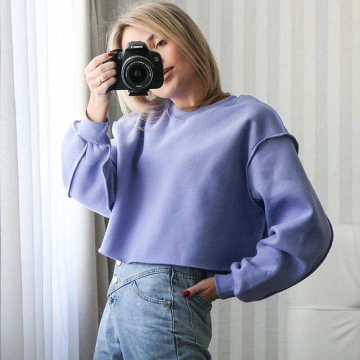 Oversized Crop Pullover In Purple "Molly"
