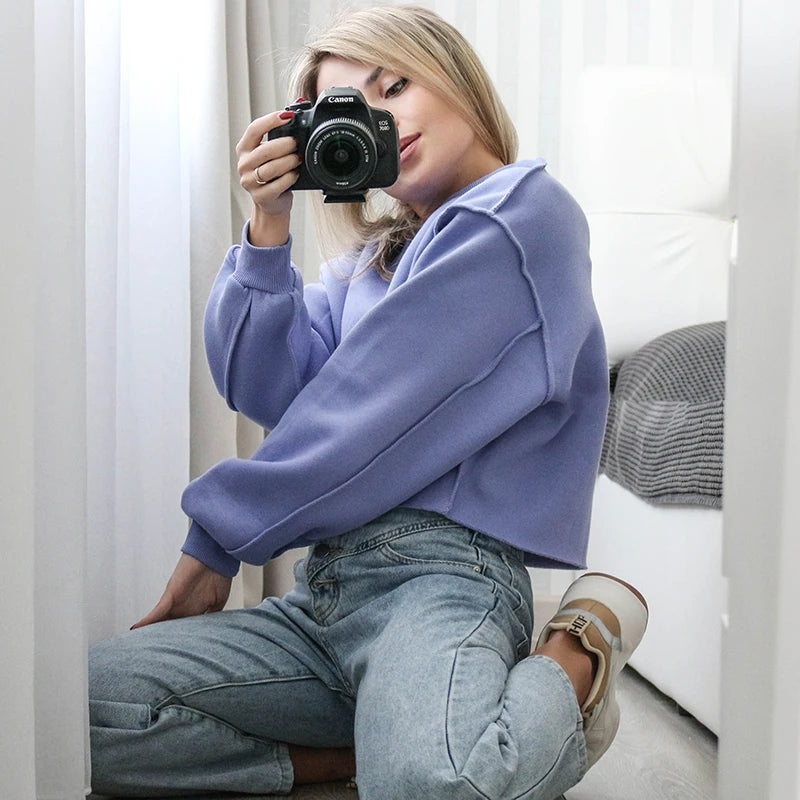 Oversized Crop Pullover In Purple "Molly"