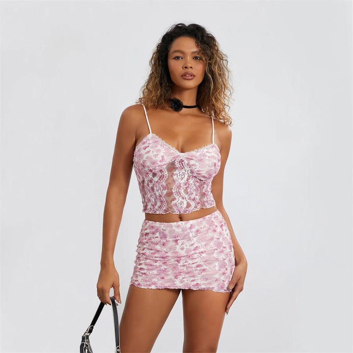 Floral Lace Patchwork Cami Top and Mini Skirt Set "Emerson"