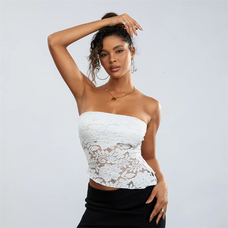 Lace Floral Tube Top In White “Hazel”