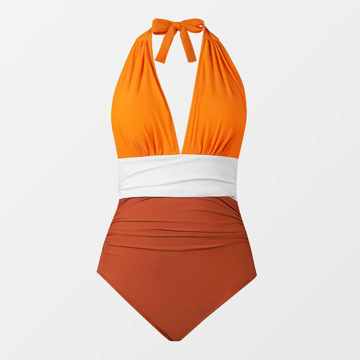 Orange Colorblock One-Piece Swimsuit “Nori”