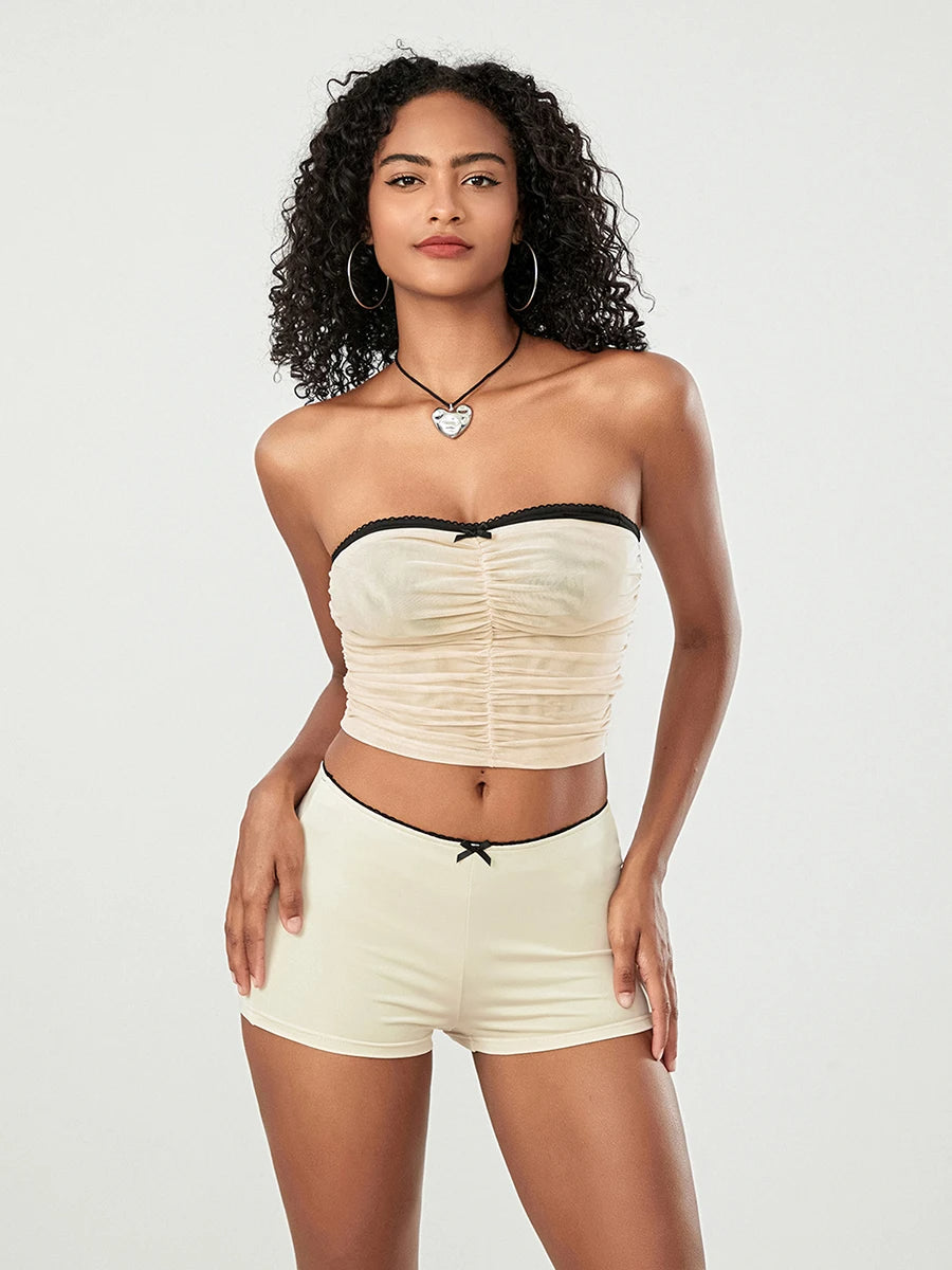 Ruched Crop Tube Tops and Low Rise Shorts Set "Brianna"