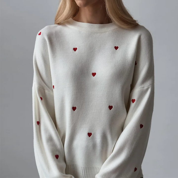 Oversized Small Hearts Embroidered Pullover "Caroline"