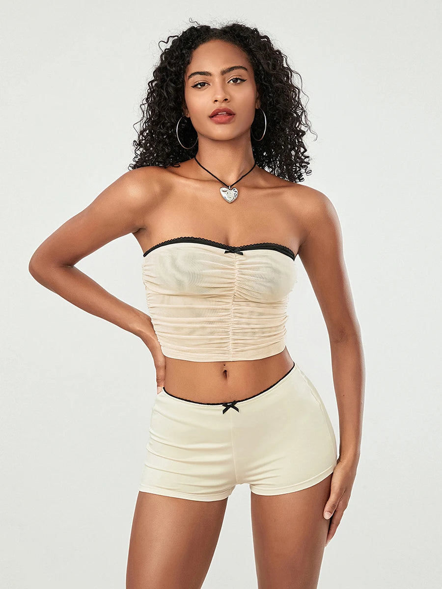 Ruched Crop Tube Tops and Low Rise Shorts Set "Brianna"