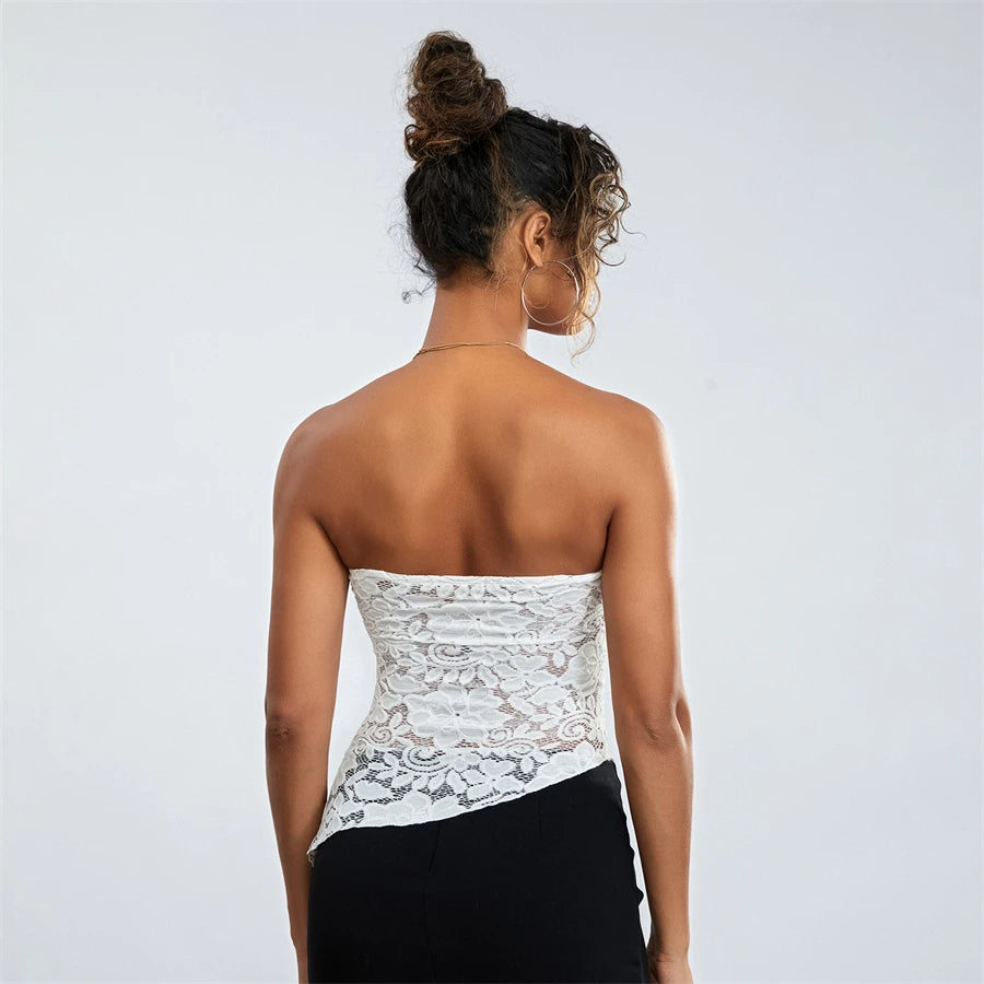 Lace Floral Tube Top In White “Hazel”