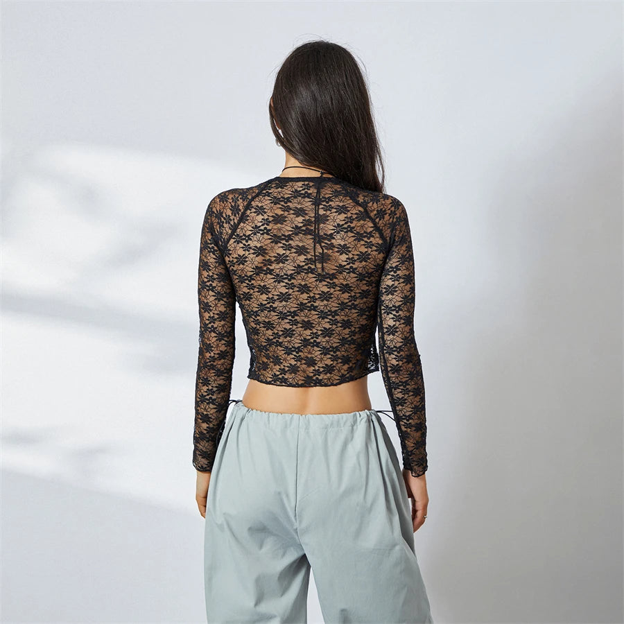 Long Sleeve Lace Sheer Crop Top “Nicole”