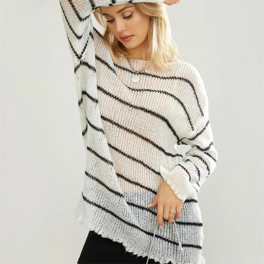 Striped Hollow Sweater "Evelynn"
