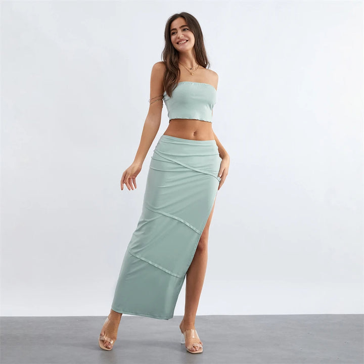 Strapless Crop Tops and High Split Long Skirt "Tatum"