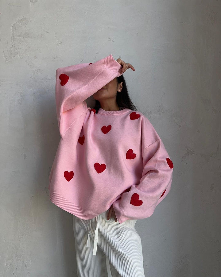 Oversized Hearts Embroidered pullover “Lisa”