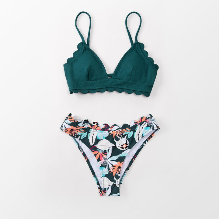 Green Floral Scalloped Bikini Set ”Victoria”