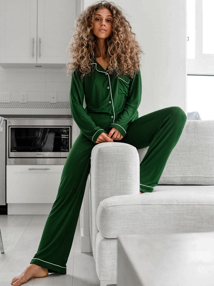 Strikket 2-delt pyjamas sett i grønt "Anita"