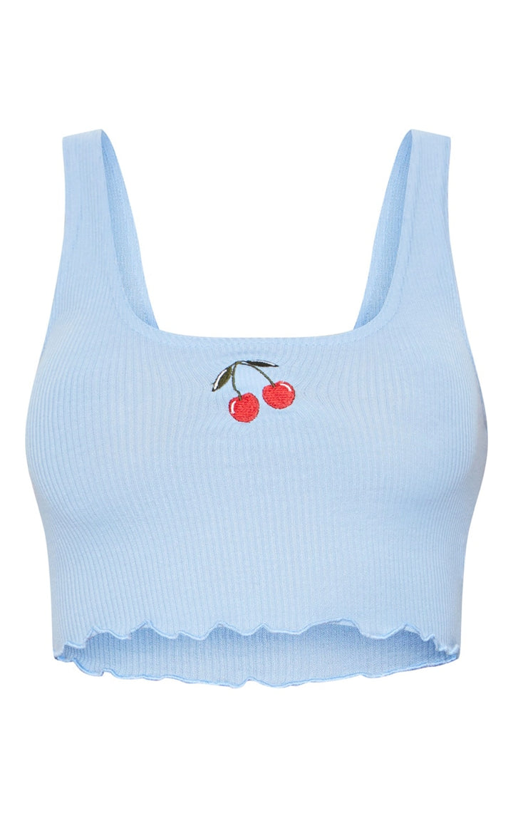 Cherry Embroidery Crop Tank Top